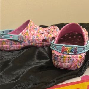 Lisa frank CROCS Pink and Blue Slippers with Ventilation and Heel Strap